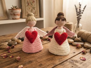 Angelita crochet con corazón rojo