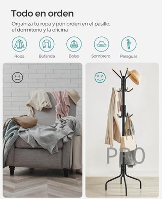 Perchero de pie de metal con ganchos