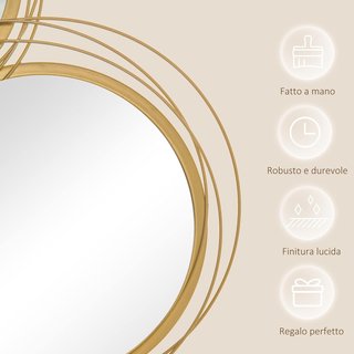 Decoración Murales 3D en Metal, Wall Art de Círculos con Espejos 107X56Cm, Oro