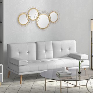 Decoración Murales 3D en Metal, Wall Art de Círculos con Espejos 107X56Cm, Oro