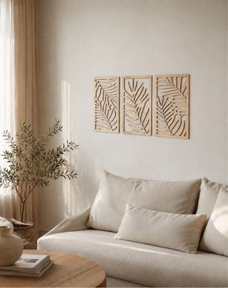 Tríptico Decorativo Hojas Madera