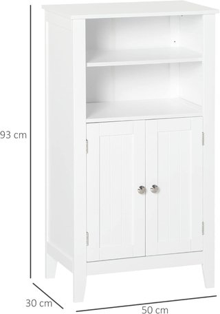 Mueble de Baño con Estantes Ajustables y Armario de 2 Puertas, Mueble de Baño Multiusos de Madera, Blanco, 50X30X93Cm