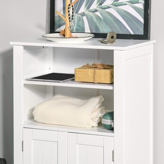 Mueble de Baño con Estantes Ajustables y Armario de 2 Puertas, Mueble de Baño Multiusos de Madera, Blanco, 50X30X93Cm