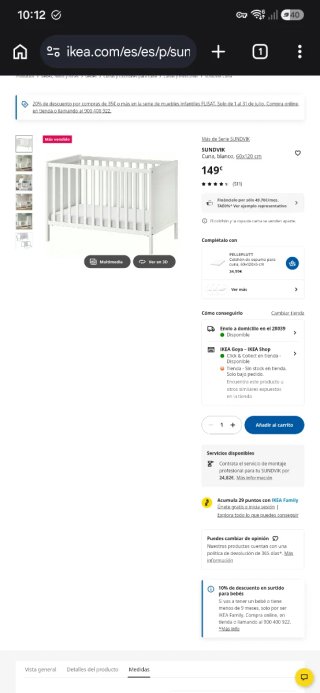 Cuna Ikea Sundvik Blanca 60x120cm