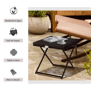 Mesa Terraza Ratán Plegable Acero Marrón 40cm