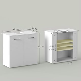 Mueble Bajo Lavabo de 2 Puertas, Armario Ahorrador de Espacio para Lavabo en Madera con Estante Regulable, Blanco Brillante