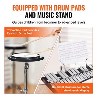 Kit di campane glockenspiel a 32 note, set di strumenti a percussione professionale con bacchette, bacchette, supporto musicale, cuscinetto per la pratica da 203 mm/8", supporto regolabile...