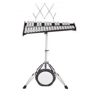 Kit di campane glockenspiel a 32 note, set di strumenti a percussione professionale con bacchette, bacchette, supporto musicale, cuscinetto per la pratica da 203 mm/8", supporto regolabile...