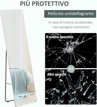 Espejo de Pie y Pared con Estructura de Aluminio, Espejo para Dormitorio, Entrada y Baño, 45X37X158.5Cm