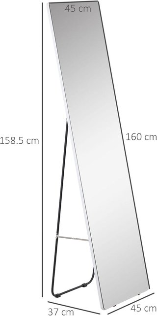 Espejo de Pie y Pared con Estructura de Aluminio, Espejo para Dormitorio, Entrada y Baño, 45X37X158.5Cm