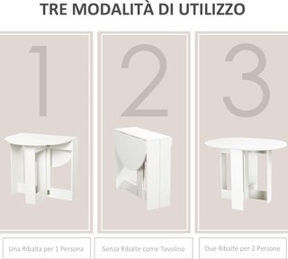 Mesa Plegable de Comedor con 2 Alas, Mesa de Comedor Extensible de Madera Ahorra Espacio para Cocina y Sala de Estar, 104X76X73.7 Cm, Blanca