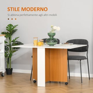 Mesa de Comedor Extensible, Diseño Moderno, Mesa Plegable Ahorra Espacio con Ruedas 120 × 80 × 73Cm