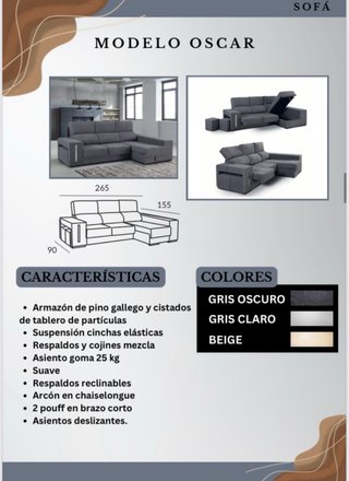 Sofá Chaiselongue Gris Tela 450€