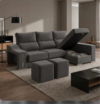 Sofá Chaiselongue Gris Tela 450€