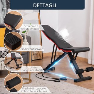 Banco Multifuncional 2 en 1 Con Inclinación Regulable, Banco para Abdominales y Pesas Acolchado Con Cuerdas Elásticas para Casa y Gimnasio, Negro