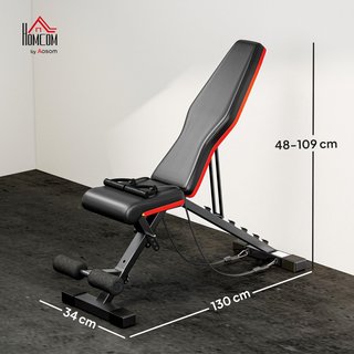 Banco Multifuncional 2 en 1 Con Inclinación Regulable, Banco para Abdominales y Pesas Acolchado Con Cuerdas Elásticas para Casa y Gimnasio, Negro