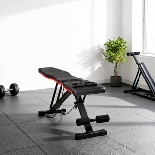 Banco Multifuncional 2 en 1 Con Inclinación Regulable, Banco para Abdominales y Pesas Acolchado Con Cuerdas Elásticas para Casa y Gimnasio, Negro