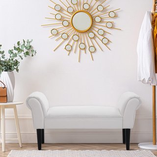 Banco Zapatero Con Brazos Enrollados, Banco Tapizado para Entrada, Blanco, 102X36X51Cm