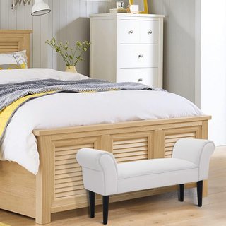 Banco Zapatero Con Brazos Enrollados, Banco Tapizado para Entrada, Blanco, 102X36X51Cm