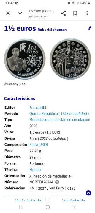 Moneda plata 1 1/2 Euro, Francia 2006, proof