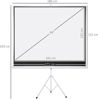 Pantalla de Proyector de 84 Pulgadas 4K HD Formato 4:3 con Trípode Plegable Ajustable, Pantalla de Proyector Portátil de Metal, Gran Angular de 160 Grados, para Casa, Cine en Casa, Exterior, Blanco