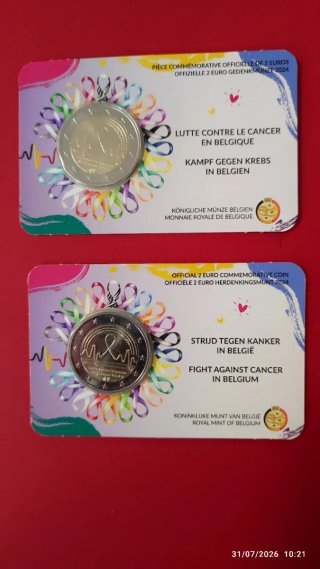 2 Euro Conmemorativas Bélgica 2024 Cáncer