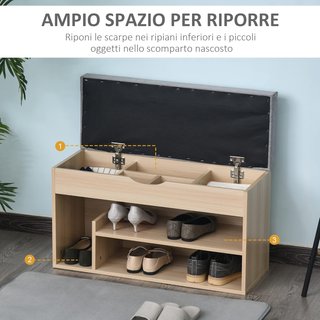 Zapatero 2 en 1, Banco de Madera con Asiento Acolchado y Compartimento Oculto, para Entrada, 80 X 30 X 48Cm