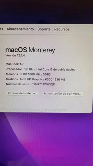 MacBook Air 2017 i7 128GB 8GB RAM Plata