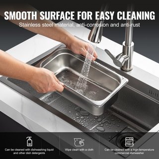 8 Paquete de Sartenes de Hotel, Sartén de Vapor Anti-Jam de Tamaño 1/3 con Tapa, Sartén de Mesa de Acero Inoxidable de 0.8 mm de Grosor, Sartén de Mesa Comercial de 6 Pulgadas de Profundidad, Sart...