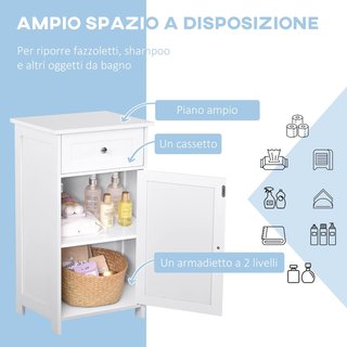 Mueble Armario 2 Cajones, Mueble de Baño Diseño Antivuelco de Baño en MDF, 43X34X77 Cm, Blanco