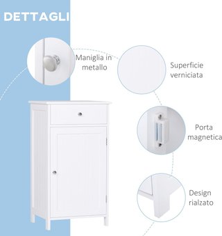Mueble Armario 2 Cajones, Mueble de Baño Diseño Antivuelco de Baño en MDF, 43X34X77 Cm, Blanco