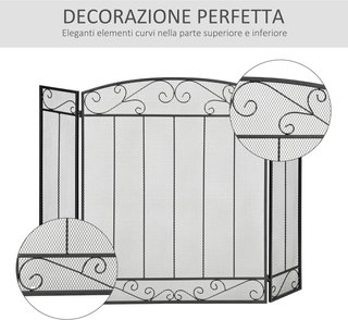 Parascintille Caminetto Con 3 Pannelli Pieghevoli in Metallo E Acciaio Negro 105X1.6X80.5Cm