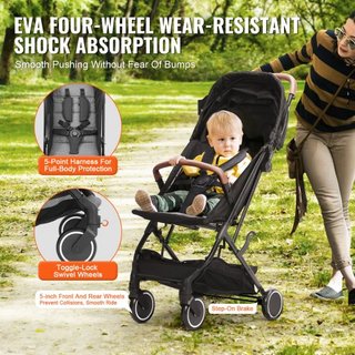 Cochecito de Bebé Estándar, Cochecito para Niños con Respaldo Ajustable de 95°-175° y Reposapiés Ajustable de 0/90° y Plegado con Un Solo Clic, Cochecito para Recién Nacidos con Portavasos y Bolsa...