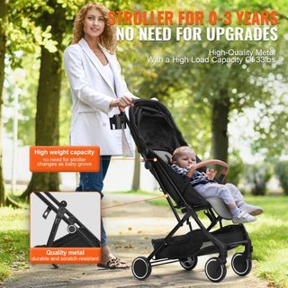 Cochecito de Bebé Estándar, Cochecito para Niños con Respaldo Ajustable de 95°-175° y Reposapiés Ajustable de 0/90° y Plegado con Un Solo Clic, Cochecito para Recién Nacidos con Portavasos y Bolsa...