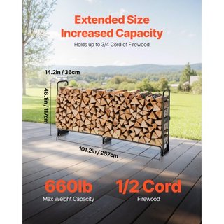 Soporte para leña exterior de 2.4m con cubierta, 244 cm x 36 cm x 117 cm, soporte de leña de alta resistencia y cubierta impermeable de Oxford 600D para chimenea, patio, almacenamiento de troncos ...
