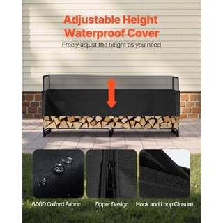 Soporte para leña exterior de 2.4m con cubierta, 244 cm x 36 cm x 117 cm, soporte de leña de alta resistencia y cubierta impermeable de Oxford 600D para chimenea, patio, almacenamiento de troncos ...