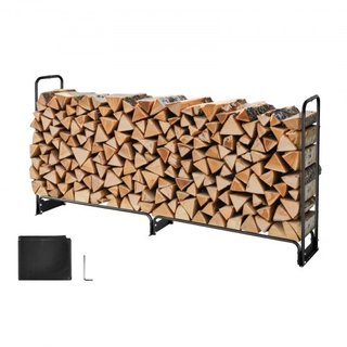 Soporte para leña exterior de 2.4m con cubierta, 244 cm x 36 cm x 117 cm, soporte de leña de alta resistencia y cubierta impermeable de Oxford 600D para chimenea, patio, almacenamiento de troncos ...