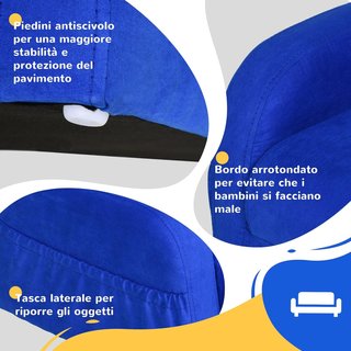Poltrona Letto 2 in 1 per Camera Infantile con Imbottitura e Rivestimento in Flanella Blu, Max. 65 Kg, 47X45X38Cm