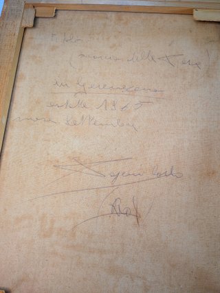 QUADRO OLIO SU TELA VICOLO FIRMATO RED  1965