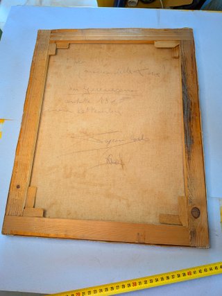 QUADRO OLIO SU TELA VICOLO FIRMATO RED  1965