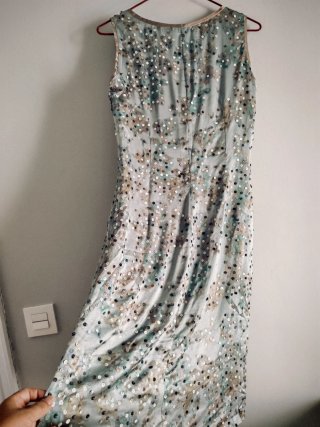 Vestido de fiesta beige y multicolor