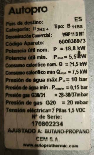 Cuerpo Agua/Gas Calentador Autopro WBP 11 BNT