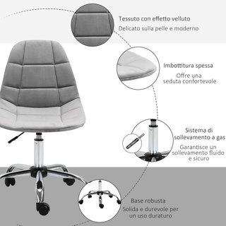 Silla Giratoria, Diseño Ergonómico y Regulable Sin Brazos, Gris, 59X59X81-91Cm