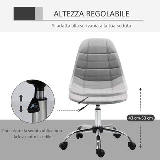 Silla Giratoria, Diseño Ergonómico y Regulable Sin Brazos, Gris, 59X59X81-91Cm