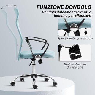 Silla Ergonomica De Oficina Giratoria Y Balanceo Con Ruedas, Altura Ajustable Y Respaldo De Malla, 63X65X109-119 Cm, Verde Claro