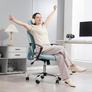 Silla Ergonomica De Oficina Giratoria Y Balanceo Con Ruedas, Altura Ajustable Y Respaldo De Malla, 63X65X109-119 Cm, Verde Claro