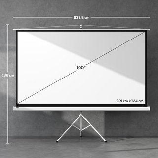 Pantalla de Proyector de 100 Pulgadas 4K HD Formato 16:9 con Trípode Plegable y Altura Ajustable, Pantalla de Proyector Portátil, Gran Ángulo de 160 Grados, para Casa, Hogar, Cine, Exterior, Blanco