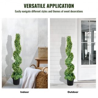 Árboles Topiarios Artificiales de Buxo, 121.9 cm de Altura (2 Piezas) Planta Topiaria Falsa para Exterior, Planta Falsa Verde Todo el Año con Hojas Reemplazables para Decoración Interior/Exterior/...