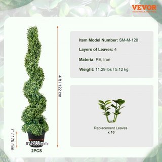 Árboles Topiarios Artificiales de Buxo, 121.9 cm de Altura (2 Piezas) Planta Topiaria Falsa para Exterior, Planta Falsa Verde Todo el Año con Hojas Reemplazables para Decoración Interior/Exterior/...