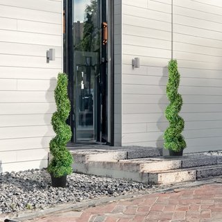 Árboles Topiarios Artificiales de Buxo, 121.9 cm de Altura (2 Piezas) Planta Topiaria Falsa para Exterior, Planta Falsa Verde Todo el Año con Hojas Reemplazables para Decoración Interior/Exterior/...